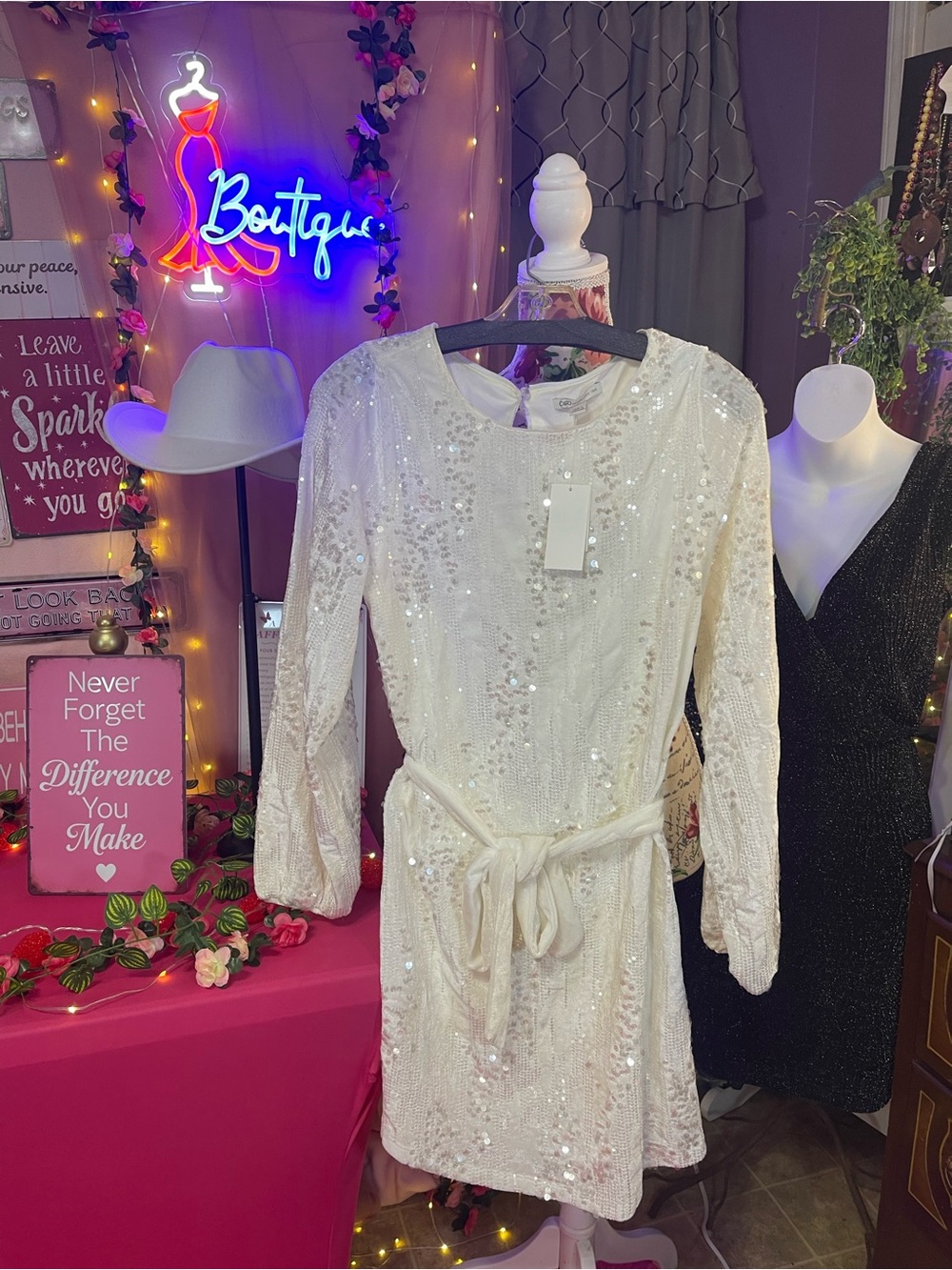 Cato Ivory Sequin Dress with Sparkle
